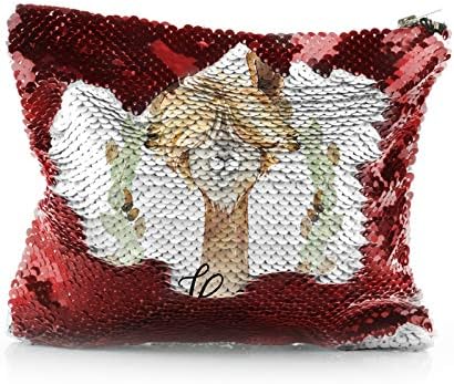 Personalizirana torba, crvena i srebrna torba sa šljokicama prilagođena početnim / imenom / tekstom, dizajn vijenca od žira alpake,
