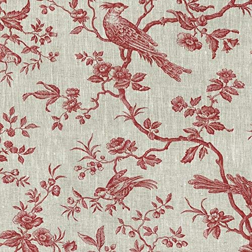 Textiles français The Regal Birds Fabric-bordo crvena na prirodnoj Platnenoj osnovnoj tkanini | lanena dizajnerska štampa | 59 inča široka / po dvorištu priraštaj