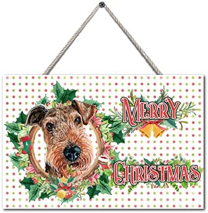 Božićni znakovi slatki pas Holly vijenac rustikalno blagoslovljeno drvo potpisuje božićni ormar ukrase za vrata dnevne sobe uredskog