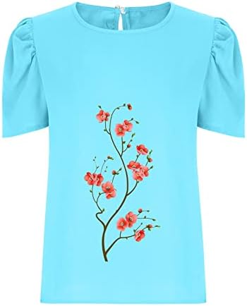 LCEPCY Womens cvjetna bluza na lisnatom rukavu Ležerne prilike ljetne uredske majice Lootni pribor za okrugle vrat za nošenje sa galadima
