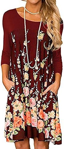 Shakumy Women cvjetni print dugih rukava CACT CACT T Dress Ležerne prilike Labavi sandress Tunic Tops Boho Mini kratka haljina