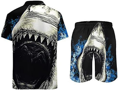 Zli morski pas zubi muškarci 2 komada Havajski set Dugme-down majice kratkih rukava na plaži hlače labave fit tees trenerke