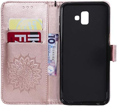 Emaxeler Galaxy J6 Plus Case Cover Moderan reljefni stalak Flip sunce cvijet trodimenzionalne kartice Slot novčani džepovi PU Koža za Samsung Galaxy J6 Premijer / J6 Plus / J610F Kt:sunce Rose Gold