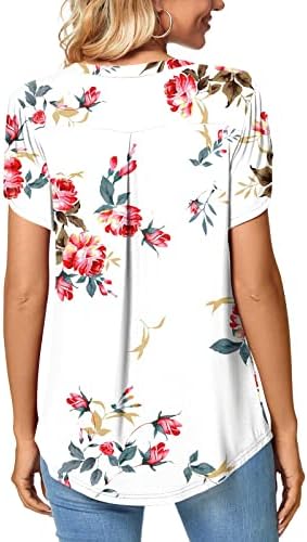 pbnbp ženske Loose Fit kratki rukav Tee latica rukav V vrat elegantne ljetne bluze Vintage štampani Izlazak prugaste košulje