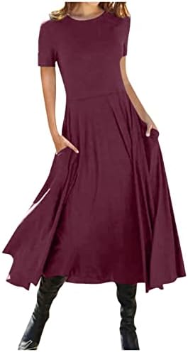 Trebinski ženski modni ljetni solid u boji kratkih rukava Džepna haljina