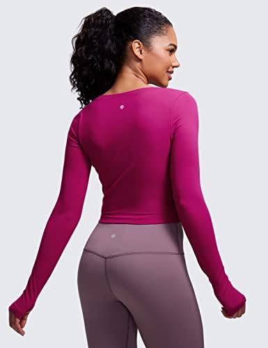 CRZ Yoga Butterluxe dugih rukava za ženske majice Slim Fit Workout Majice obrezane atletske teretane
