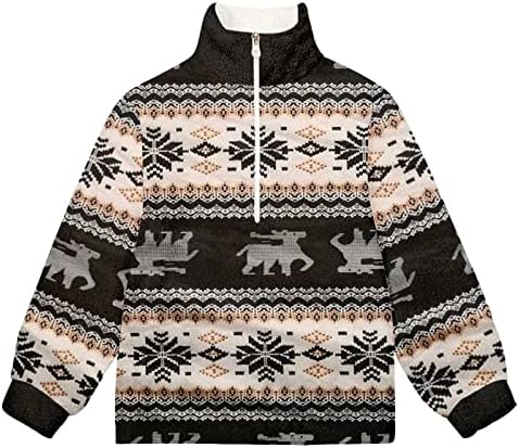Muška 1/4 Zip Sherpa Pulover Božićni ispisani džemper duge rukave dukserice vrhovi topline kaput za zimsku odjeću