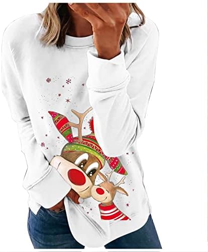 Bakgeerle Womens Božićni deer Sleigh Santa Claus Pulover Dukseri dugih rukava Duksere za odmor Grafički grafički bluza