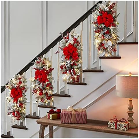 Kukeyiee Christmas Garland, 1pc Bežični stepenica SWAG, božićne vijence za prednje vrata za odmor zidni prozor Viseći ukrasi za Xmas