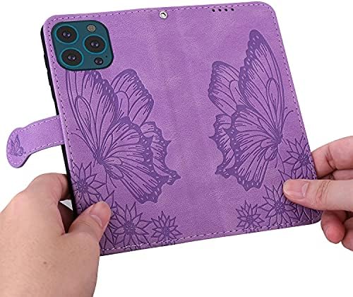 CCSmall Butterfly Case za Apple iPhone 13 Pro Max za žene djevojke, Vintage Butterfly PU koža sa ličnom karticom novčanik Flip slučaj