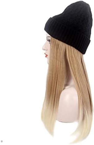 SDFGH modni ženski šešir za kosu jedan crni pleteni šešir perika duga ravna Zlatna Gradijentna kapa perika jedan
