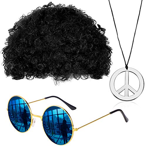 Hipi Set kostima Funky Afro perika naočare za sunce ogrlica sa znakom mira za tematsku zabavu 50/60/70s