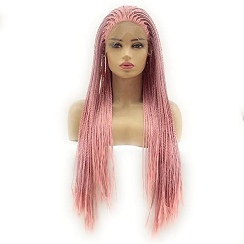 Lingaury kolekcija sintetičkih pletenih prednjih čipkastih perika za žene-26 inča, pletene perike za kosu, otporne na toplotu, 180% gustina / kosa, ljepota i kozmetika-Pink