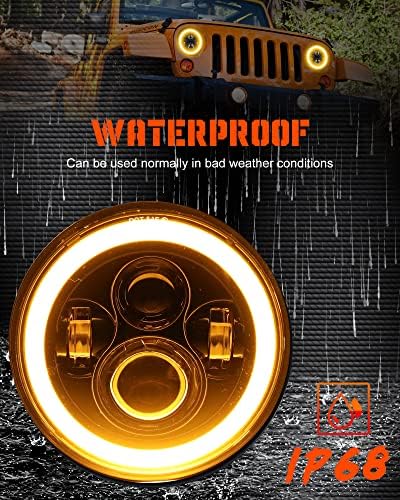 UNI-SHINE 7-inčni LED farovi bijeli DRL Amber Halo žmigavac tačka odobreno +Žmigavci dimna sočiva Jantarno svjetlo za pakiranje kompatibilno sa Jeep Wrangler JK TJ LJ 2007-2017, kompatibilno sa Miata Co