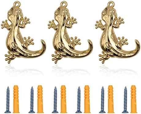 Aliwiner Gold Brončani gekoni kuke Viseći zidni kuke Podesite ukrasni zidni vješalica za rube od 3
