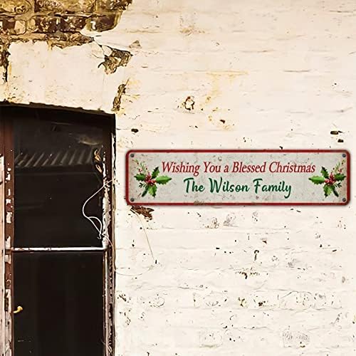 Vintage Božićna limena Znak po mjeri želim vam blagosloviti božićne znakove Wilson porodične bobice Wirneat Stree potpisao sa sjedištem Porodična zidna umjetnost za kuhinjsku dvorište ulaznica 4x18in