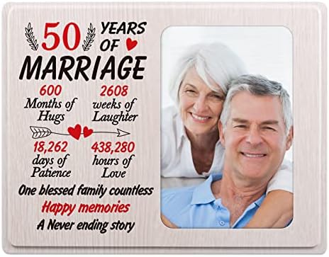 WAAHOME 50. Okvir za slike vjenčanja, drvo 50. bračnog godišnjica Foto okvir, 50. Goldena godišnjica venčanja predstavlja poklone