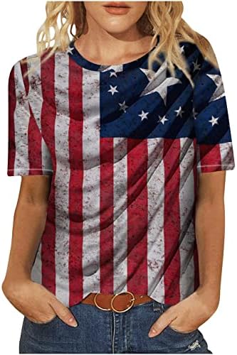 Ženske bluze USA Dan nezavisnosti Grafički vrhovi Ties Kratki rukav Crew Crck Lounge Jesen Ljetni bluze 2023 Jo
