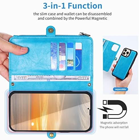 LAISIAHA iPhone 13 Pro Max Case Wallet Crossbody odvojiva torbica za novčanik sa patentnim zatvaračem sa RFID držačem kartice za blokiranje