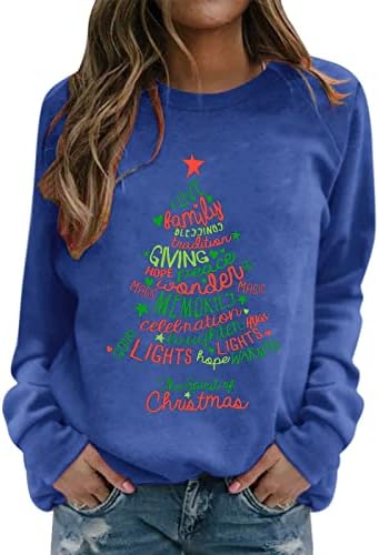 Ženski božićni ispis Duks okrugli izrez Fit pulover na vrhu Ležerne prilike dugih rukava Labavi bluza Dukserice Tinejdžeri Djevojke