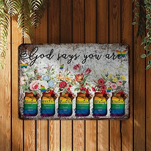 Rainbow Pride Gay lezbijski Isti LGBTQ znakovi Bog kaže da ste Biblijski stih znakovi leptir vaze metalni limenki znak Zidna umjetnost