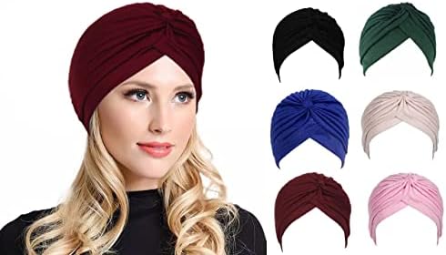 Bismaadh 6 komada čvor Turbans Beanie za žene, predvezani plutani turbanski poklopac za glavu za spavanje meko šešir za žene djevojke