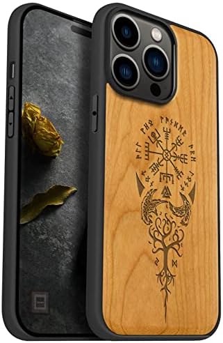 Carveit magnetsko drvo za iPhone 14 pro max [prirodno drvo i crno meko TPU] otporan na udarce Jedinstvena i klasična drvena futrola