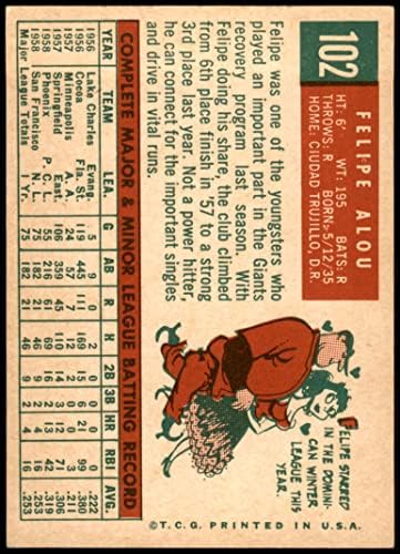 1959 TOPPS 102 Felipe Alou San Francisco Giants Ex / MT divovi