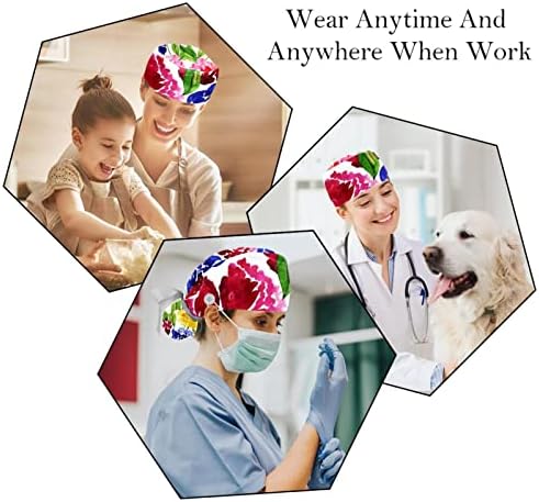 Medicinske kape za žene sa tipkama Duga kosa, 2 komada Podesiva radna kapa, tropski cvjetni cvjetni multiboorirani