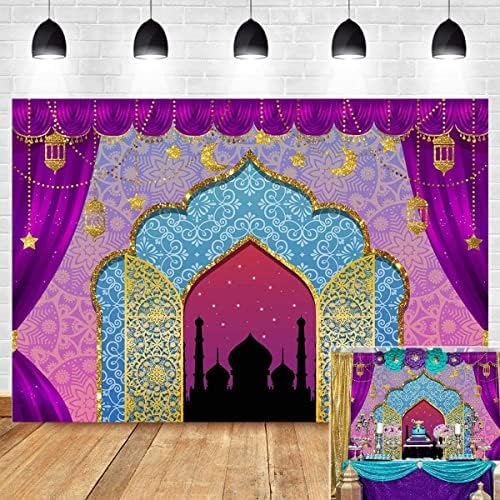 Indija Bollywood luksuzan arapski marokanske noći fotografije pozadina Magic Genie lampa princeza Rođendanska zabava dekoracije Vinyl Gold Photo pozadina Baby tuš 5x3ft Photo Booth Prop torta stol