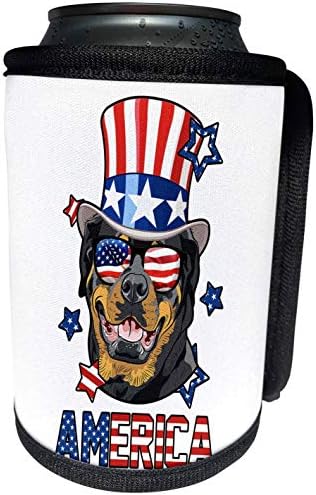 3droze - Patriotski američki psi - Rottweiler sa američkim zastavama sunčane naočale i Tophat Dog America - Can Cool Walt waphat
