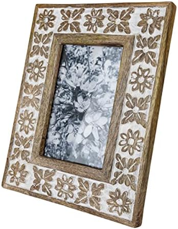 Nagibi dom i vrt izrezbareni bijeli cvijet 4x6 Wood Photo Frame