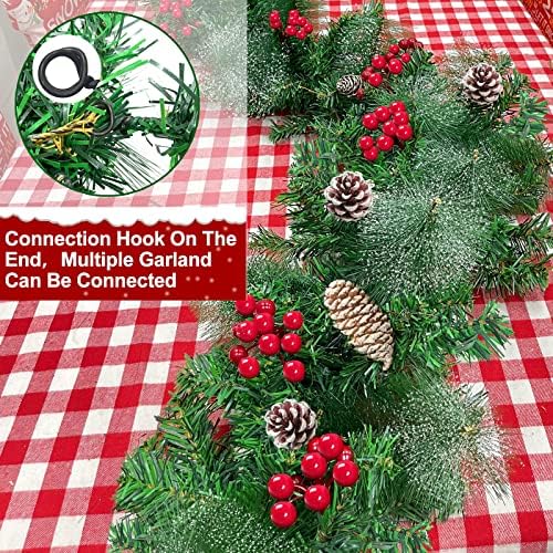 [2 paket i tajmer 8 mod] Dekoracija božićnog vijenca, svaka 9 ft 100 LED debljine 300 savjeta Snowy Bristle Pine 198 Crvena bobica
