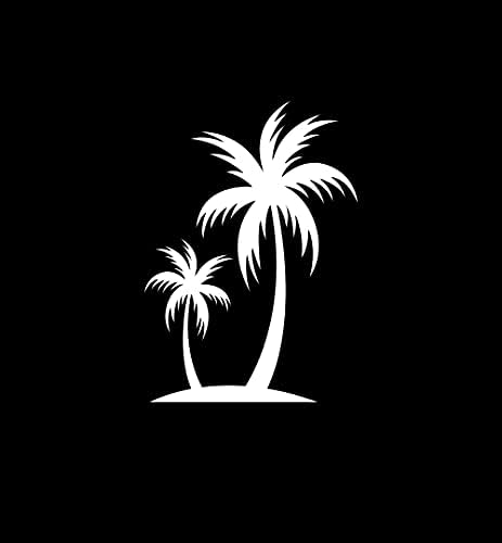 Palme Decal Island plaža sunce / Bijelo / proizvedeno u SAD-u Stick This! / Naljepnica za prozore automobila ili kamiona, Laptop, flašu vode, tablete itd. | 4.5& # 34; x 6.5& # 34 |/