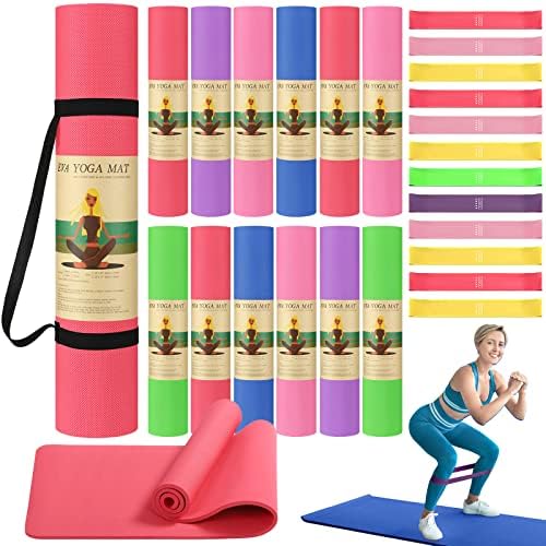 Set prostirki za jogu i traka za otpor od 36 komada, 68 x 24 x 0,24 inča, debljine 6 mm, prostirka za vježbanje sa naramenicama za