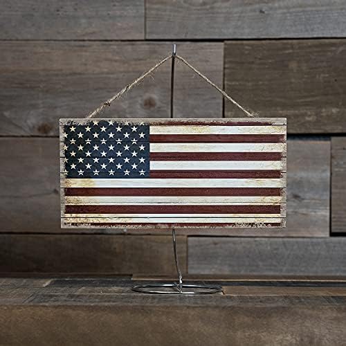 Chico Creek potpisuje američku zastava u SAD Country Wood zidni dekor Garaža Patriots Man Cave Dekorozirani potpisuje vojni lov umjetnički