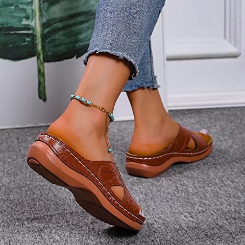 Sandale za žene premium šivene debele dne čvrste boje poprečnih gornjih klina sa sandalama ležerne ljetne papuče