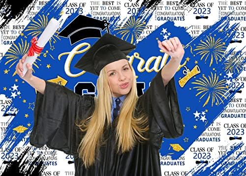 LYCGS 7x5ft pozadina za diplomiranje Čestitamo Grad plava i Zlatna pozadina za diplomiranje fotografija 2023 diplomska fotografija