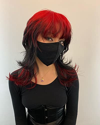 Wiwige duga crvena crna perika slojevita Čupava perika sa šiškama meka Sintetička kosplay perika za kosu za žene