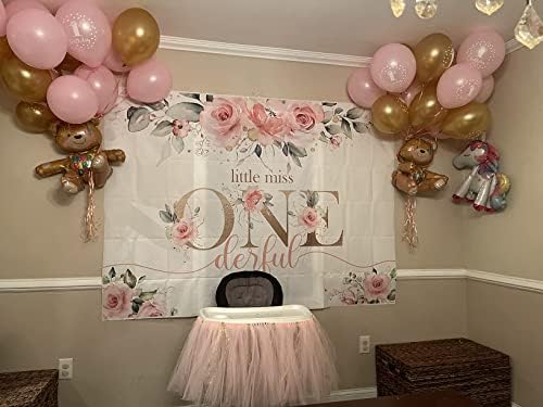 Avezano Miss Onederful Rođendanska pozadina ružičasta cvjetna pozadina za 1. rođendan slatka djevojčica dekoracija za prvi rođendan