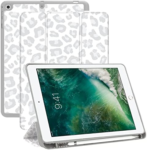 Deokke kompatibilan sa iPad-om / 5. generacijom Smetl iPad Air 2 / Air 1 futrola, iPad 9,7 inčni kućište sa držačem olovke i mekom TPU stražnjom futrolom, auto spavaćim / budnim poklopcem bijeli sivi Leopard Cheetah