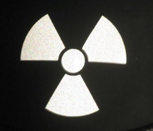 Reflektirajući radioaktivni simbol - 3 x 2 3/4 die rezan vinilni naljepnica za kacige, prozore, automobile, kamione, kutije za alate,