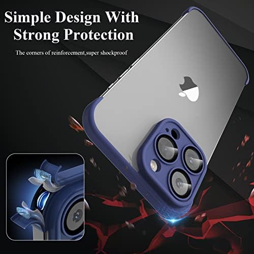 YMHML Framless futrola za iPhone 14 pro max zaštitnik objektiva za kameru sa zaštitnim staklom zaslona, ​​tanki mekani TPU poklopac, pribor za zaštitu od kapljica za iPhone 14 pro max, plavi