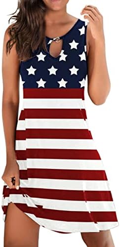 4. jula haljina za žene Casual ljetna plaža haljina američka zastava Ključaonica bez rukava o-izrez Stars Stripes Sundresses