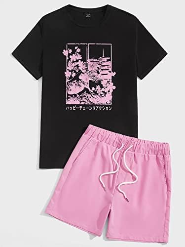 Dvije komadne odjeće za muškarce Muškarci Japanski slovo i strugotine za cvjetne tinte i kratke hlače