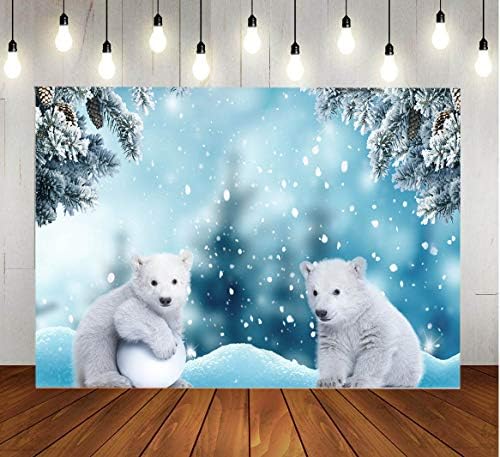 Zimski bijeli Polarni medvjed fotografija pozadina ledeni snijeg Božić 5x3ft Baby tuš djeca Rođendanska zabava pozadina pahuljica