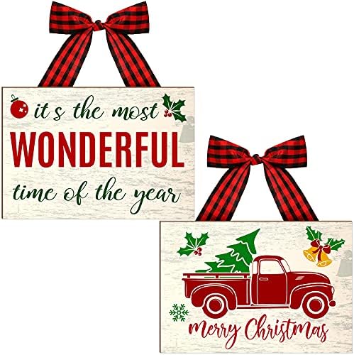 2 komada Božićna zidna dekora Drveni znakovi Viseći božićni vitl To je najljepše vrijeme godišnjeg znakova Smiješne drvene Xmas zidne