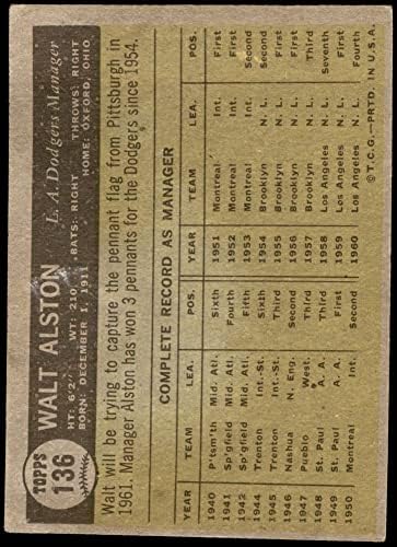 1961 FAPPS # 136 Walter Alston Los Angeles Dodgers Dean's Cards 2 - Dobri Dodgers