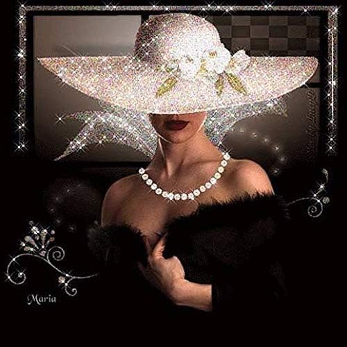 Puna bušilica okrugla 5D Uradi Sam Dijamantska slikadama u crnoj haljini i bijelom šeširu dijamantski vez krstasti šav mozaična Slika