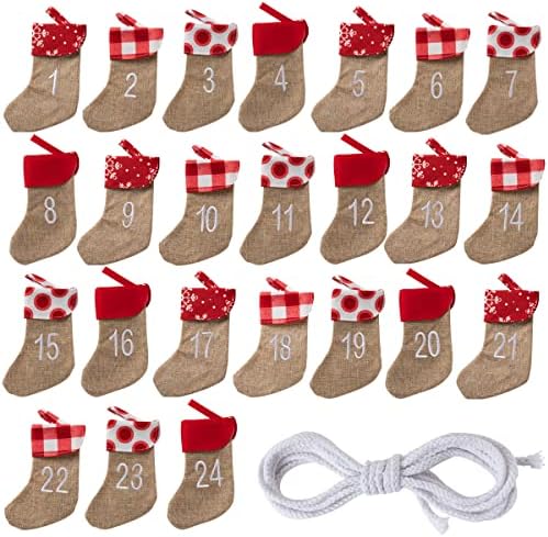 JOYIN 2022 Božić Hanging Advent Calendar čarapa čarapa 24 dana odbrojavanje Fillable Advent Garland to Fill Xmas viseća dekoracija